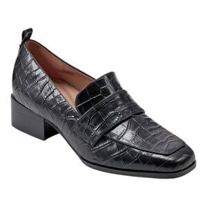 Easy Spirit Womens Darlene Leather Block Heel Loafers Dark Blue Croco Size 9 W